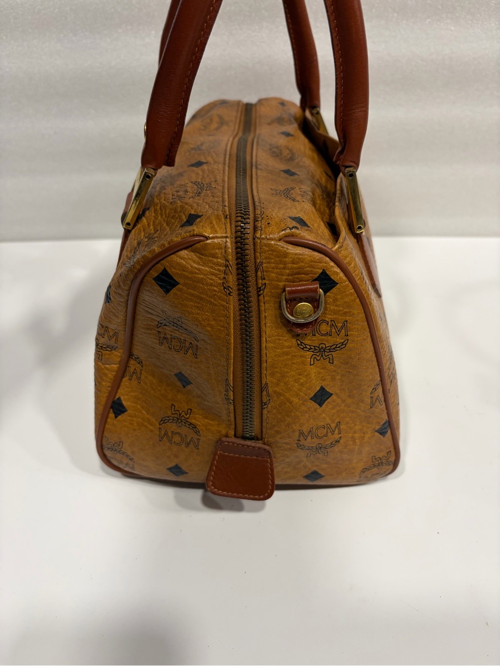 MCM Cognac Visetos Barrel Bag with Brown Leather Handles - Picture 5 of 16